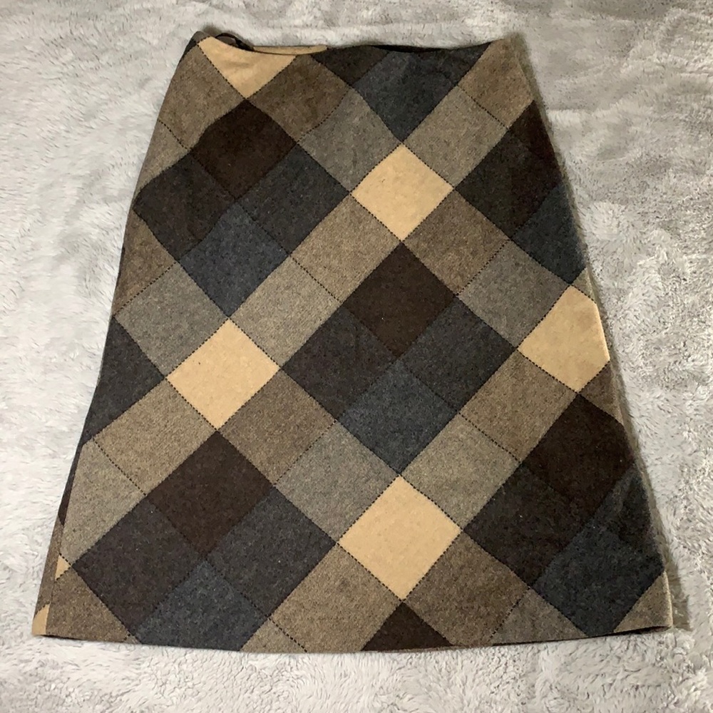 GAP Vintage Aesthetic Neutral Brown Plaid Checkered Diamond Pattern Skirt EUC